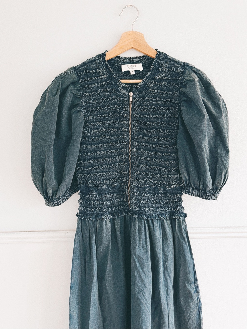 SEA NEW YORK > Tilde Cotton Puff Sleeve Zip Front Dress